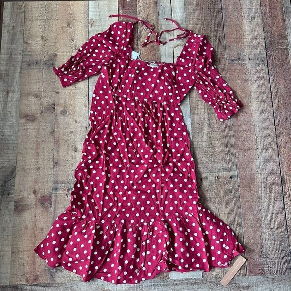 Reformation red with white polka dot fiona 2-piece Campari midi dress crop top 0 - Picture 4 of 14